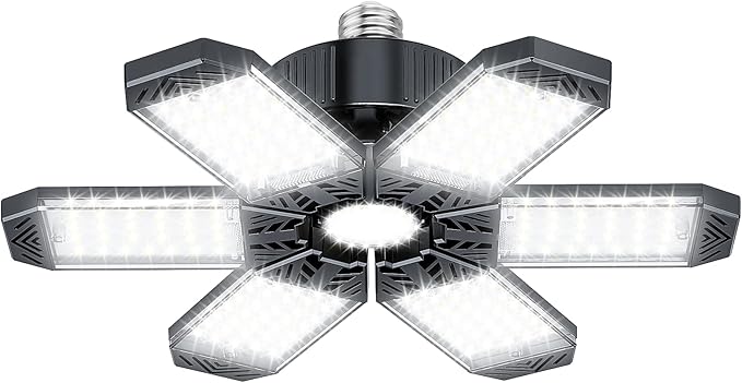LED Garage Light - 200W 20000LM Garage Lights Ceiling LED, 6500K Shop Lights Screw in E26/E27 Bulb Socket with 6 Deformable Panels, Lighting for Workshop Basement Barn