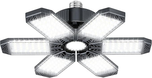 LED Garage Light - 200W 20000LM Garage Lights Ceiling LED, 6500K Shop Lights Screw in E26/E27 Bulb Socket with 6 Deformable Panels, Lighting for Workshop Basement Barn