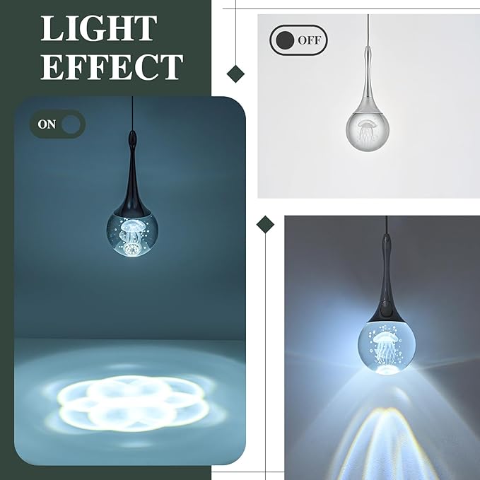LED Pendant Light Kitchen Island Jellyfish Crystal Pendant Lights Dimmable Chrome Modern Hanging Light for Bedroom Bathroom Living Room 6000K Cool White, 1 Pack