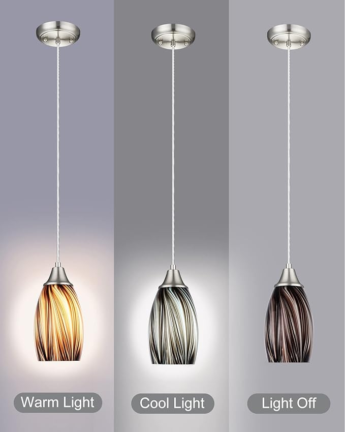 karyfine Mini Pendant Lights Kitchen Island,Blown Art Glass Pendant Light Fixtures with Brush Nickel Finish Coffee Brown Hanging Lamp Shade for Kitchen Over Sink,Hallway,Bathroom Dining Room