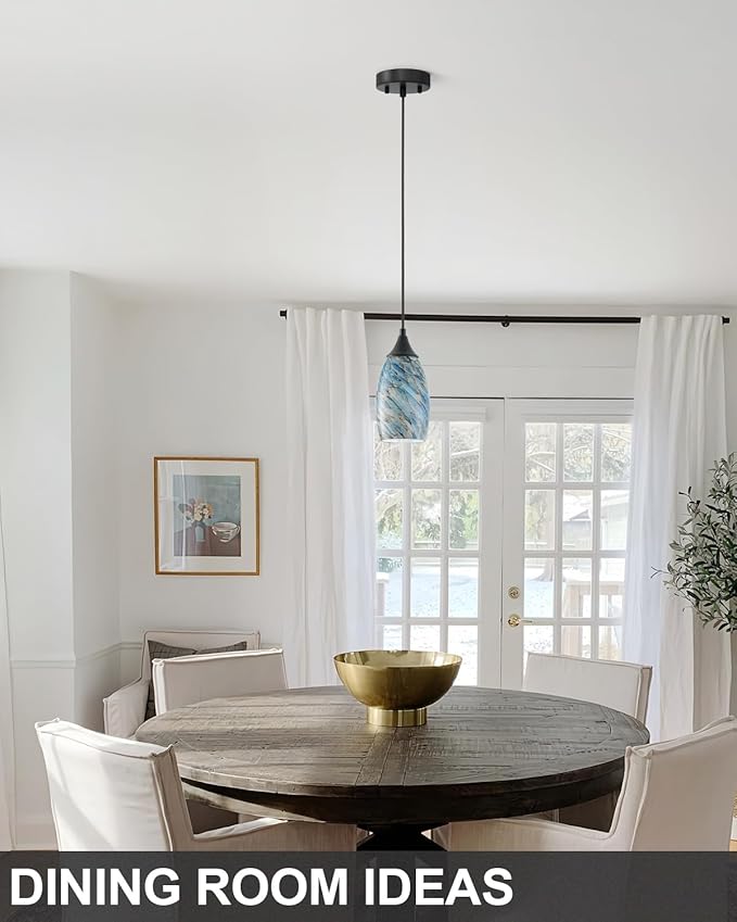 ANYLOVE Vintage Art Blue Pebble Pendant Lighting,3-Pack Hand Glass Hanging Light Fixture,Adjustable Cord for Kitchen,Hallway,Dining Room