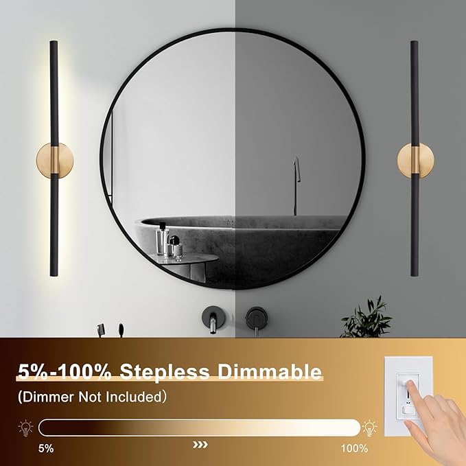 Modern Bathroom Light Fixtures Over Mirror 30 Inch, 20W 360° Rotatable Dimmable 4000K Led Vanity Light Bar, Black and Gold Bathroom Vanity Lights Above Mirror