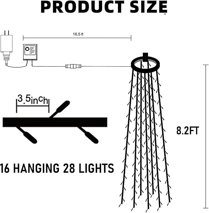 Dazzle Bright Christmas Tree Lights, 448 LED Waterfall Tree Topper Lights with Remote & 8 Lighting Modes, 8.2FT X 16 Lines Christmas Lights for Indoor Outdoor Yard Party Xmas Decoration (White)