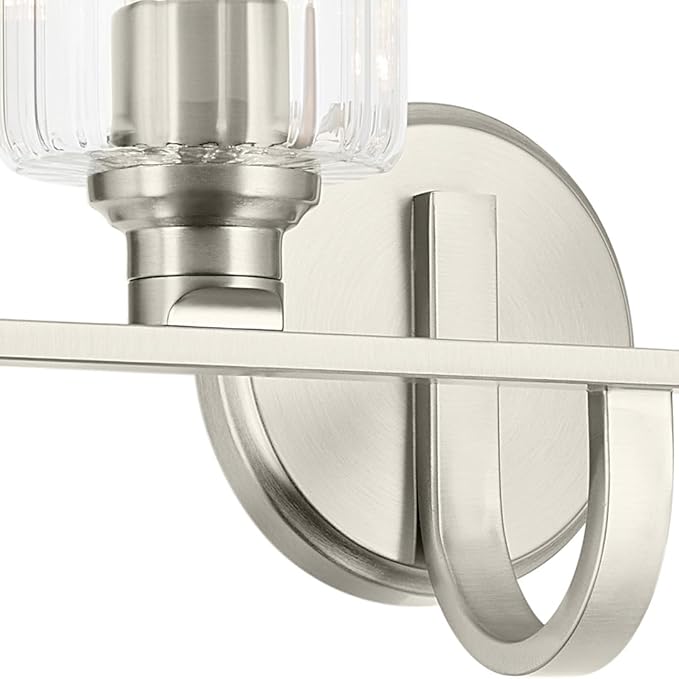 Kichler Gioe 32.25" 4-Light Bathroom Vanity Light Fixture with Clear Fluted Glass in Brushed Nickel, Damp Rated for Bathroom, Powder Room, Over Mirror (32.25" W x 10.5" H), 55227NIFLU