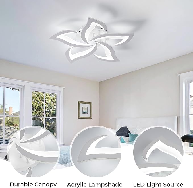 Goeco LED Flower Ceiling Light, Modern Light Fixture, 6500K Cool White Light Acrylic Flush Mount Ceiling Light for Bedroom, Living Room, Dining Room, Kitchen (5-Head White)