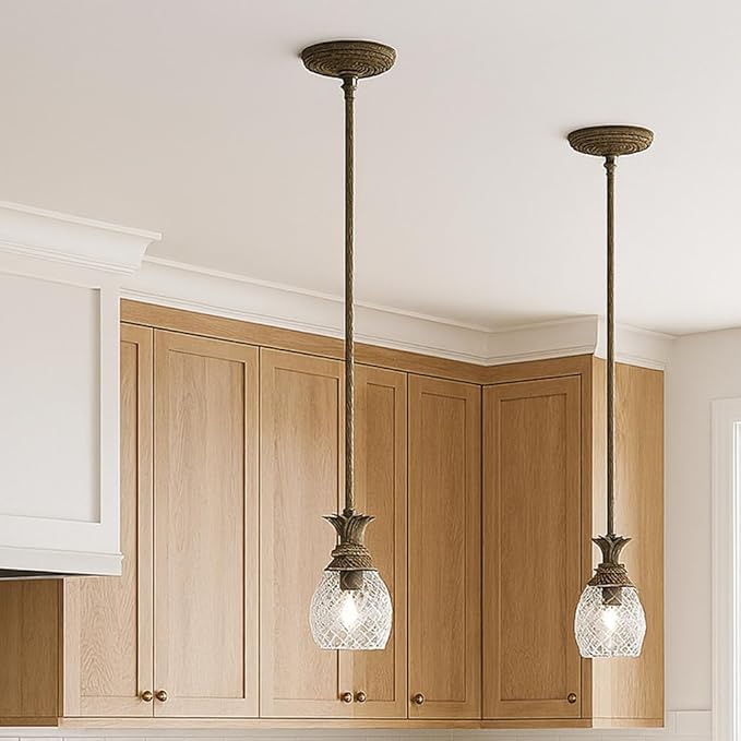 Hinkley Plantation Extra Small Single Pendant Light, Pineapple Design, Clear Optic Glass, Adjustable Height, Pearl Bronze Finish