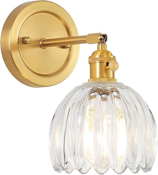 Tulip Glass Lampshade 180 Degree Adjustable Brass Sconces Hradwired Modern Wall Lighting Fixture with Switch for Bedside Bedroom Doorway