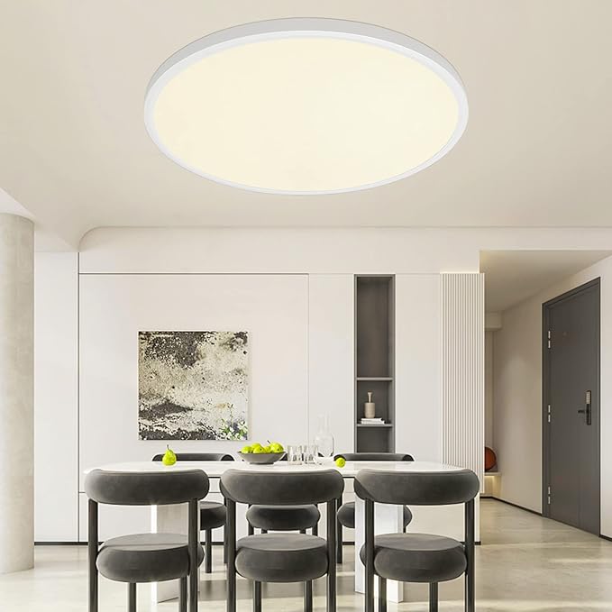 LED Flush Mount Ceiling Light Fixture 15 Inch, 36W 3600lm Dimmable Kitchen Light Fixture Ceiling Mount with Remote, Adjustable 3000K-6500K Round Ceiling Lamp for Bedroom, Living Room,White