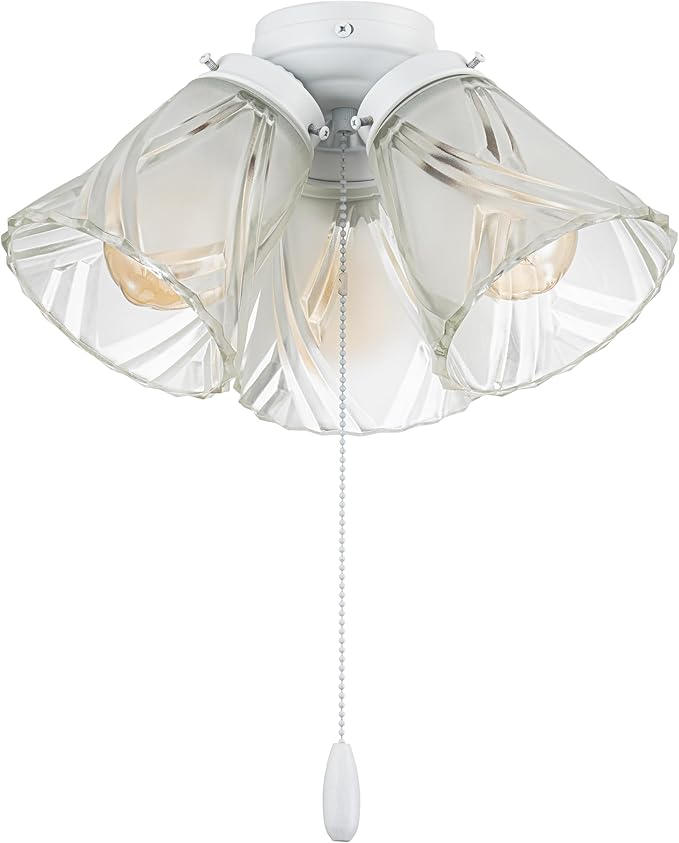 Aspen Creative 22013-3, Three-Light Ceiling Fan Light Kit with Pull Chain, Matte White Finish with Frosted and Clear Glass Shades, 14" Diameter x 7-3/8" Height