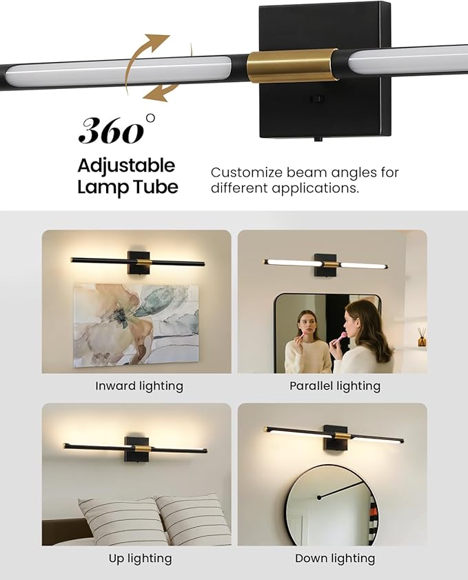 Black Gold Vanity Light Fixtures for Bathroom Over Mirror 30 inch LED Bath Sconces IP44 5CCT Adjustable Morden Picture Lights for Paintings (Built-in Dimmer)
