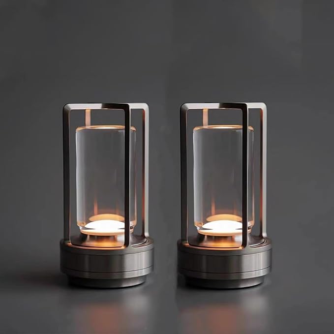 2 Pack Crystal Lantern lamp with Touch Dimming, Rechargeable LED Table Lamp, 3-Color Adjustable Brightness, 4200mAh Battery Powered Desk Light for Bedroom, Restaurant, Outdoor