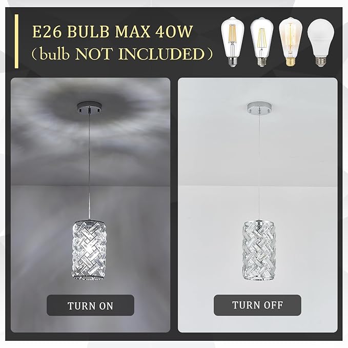 CATINER Modern Chrome Pendant Lighting, Mini Crystal Chandelier, Adjustable Pendant Light Fixture for Kitchen Island, Dining Room, Bedroom