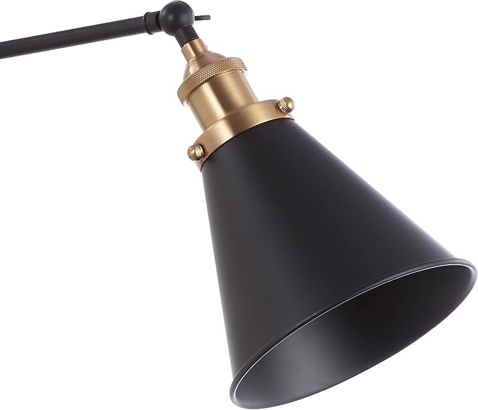 JONATHAN Y 7" Black/Brass Gold Classic Industrial Metal Adjustable Arm LED Wall Sconce for Bedside Reading, Farmhouse Swing Arm Wall Lamp with Metal Shade, Hardwired (JYL7462A-SET2)