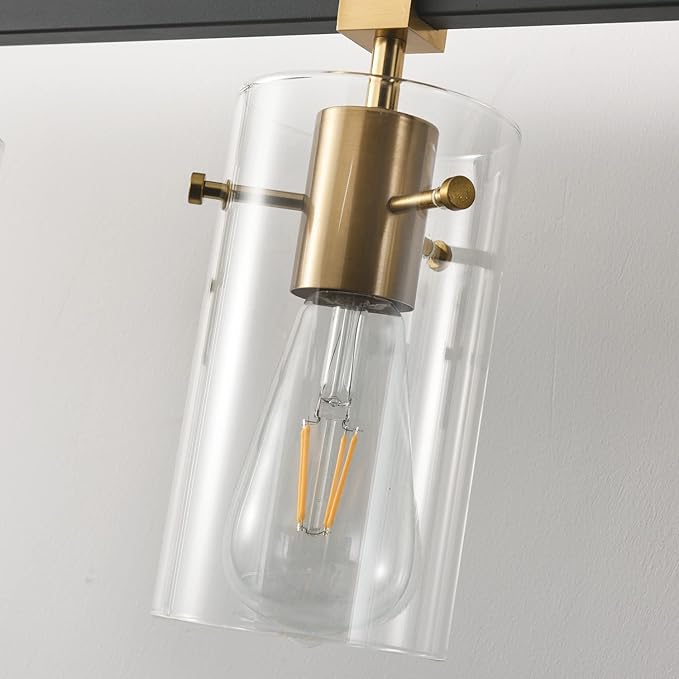 SOLFART 40.1 inch Vintage Brass Bathroom Vanity Light fixtures Bathroom Wall Lights Over Mirror with Glass Shade 5 Light