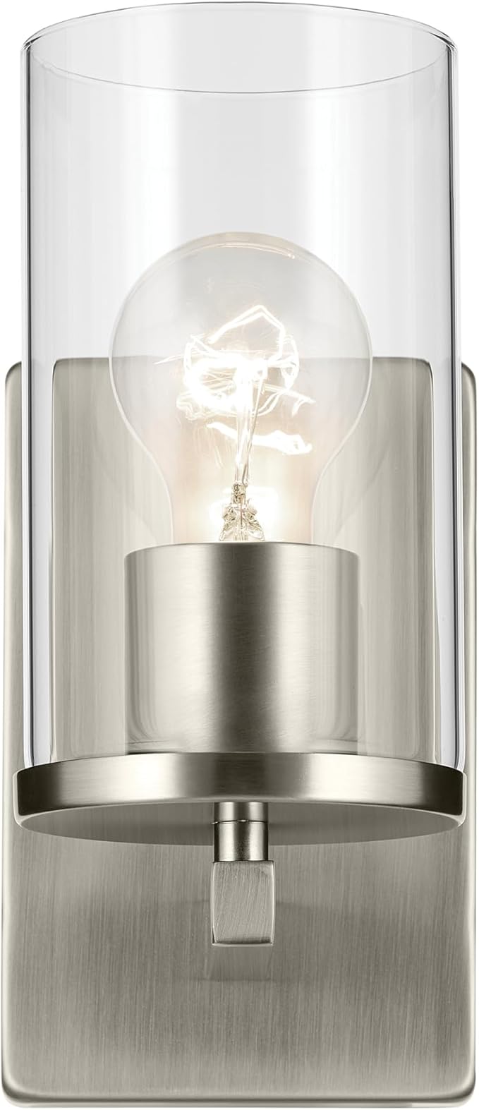 Kichler Crosby 4.5" 1-Light Wall Sconce Bathroom Light Fixture with Clear Glass in Brushed Nickel for Bathroom, Powder Room, Hallway, Kitchen, Bedroom (4.5" x 9.25"), 45495NICLR