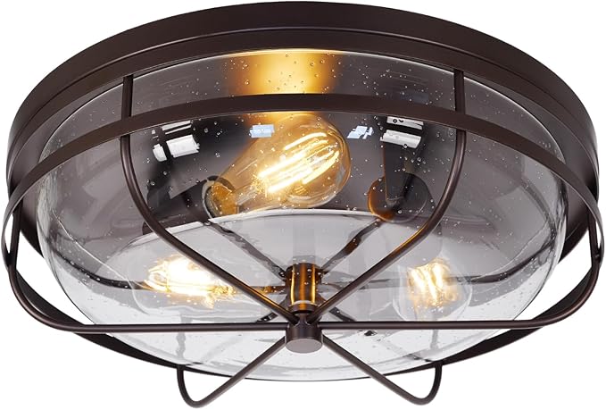 16 Inch Light Fixtures Ceiling Mount, Close to Ceiling Light with Seeded Glass, Outdoor Indoor Flush Mount Ceiling Light for Bedroom Living Room Kitchen Porch Hall Patio, ROS91AL-ORB