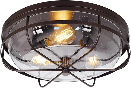 16 Inch Light Fixtures Ceiling Mount, Close to Ceiling Light with Seeded Glass, Outdoor Indoor Flush Mount Ceiling Light for Bedroom Living Room Kitchen Porch Hall Patio, ROS91AL-ORB