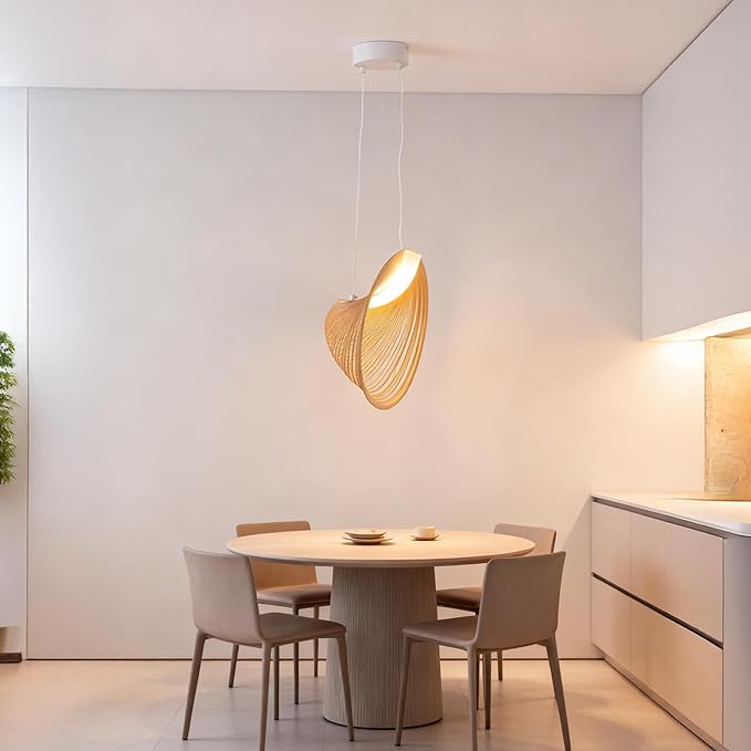Modern Creative Dynamic Pendant Light, 15.7‘’ Farmhouse Wooden Gravity Spiral Ceiling Mount Hanging Lamp, 14W, 1200LM, Warm White LED Chandelier for Living Room, Dining Room, Cafes, Decor(White)