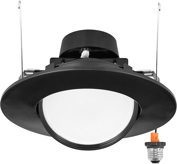 Maxxima 5 in. and 6 in. Rotatable LED Retrofit Downlight Gimbal, 1000 Lumens, 11 Watts, 5 CCT 2700K/3000K/3500K/4000K/5000K, Dimmable, Plastic Black Trim