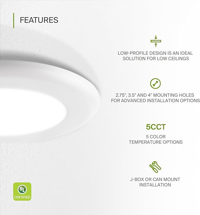 ASD 12 Pack LED Disk Lights 4 Inch, 10W 5CCT 2700K-5000K 685LM CRI90+, Dimmable Flush Mount Ceiling Light Fixture, Low Profile Surface Mount Disc, Junction Box or Recessed Can Install, UL Energy Star