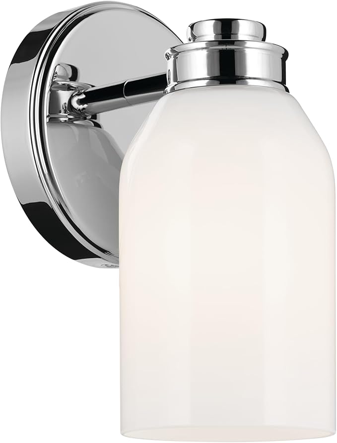 Kichler Shae 5" 1-Light Wall Sconce Bathroom Vanity Light Fixture with White Opal Glass in Chrome, Modern Style for Vanity Mirror, Fireplace, Hallway (8.25" H x 5" W), 55200CH
