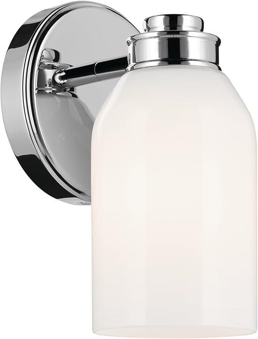 Kichler Shae 5" 1-Light Wall Sconce Bathroom Vanity Light Fixture with White Opal Glass in Chrome, Modern Style for Vanity Mirror, Fireplace, Hallway (8.25" H x 5" W), 55200CH