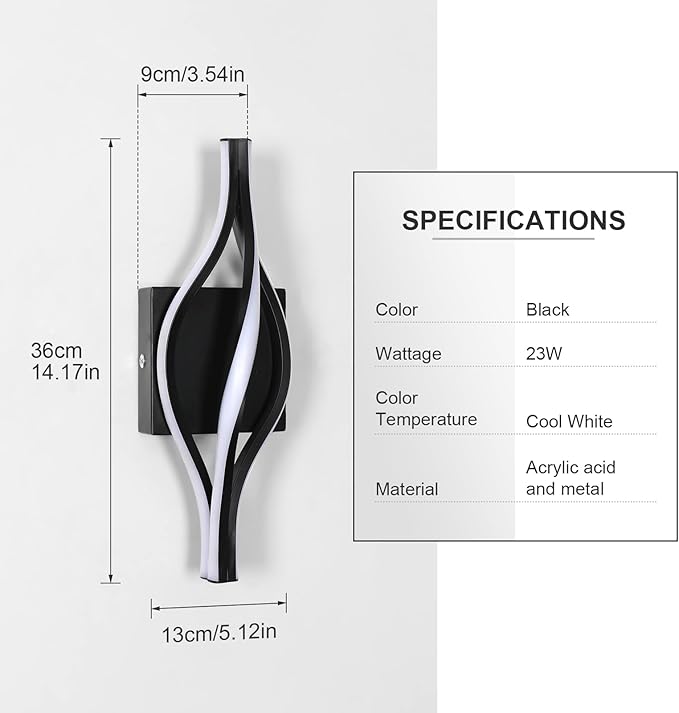 DELIPOP Modern Wall Sconces, Spiral LED Wall Sconce Lighting, 6500K Cool White Wall Light for Bedroom, Bathroom, Living Room, Hallway