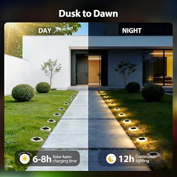 Onforu 12 Pack Solar Driveway Lights,Deck Light Outdoor,2 Modes RGB Colors LED Deck Dock Light Solar Powered,IP65 Step Lights for Driveway Sidewalk Garden Pathway Yard