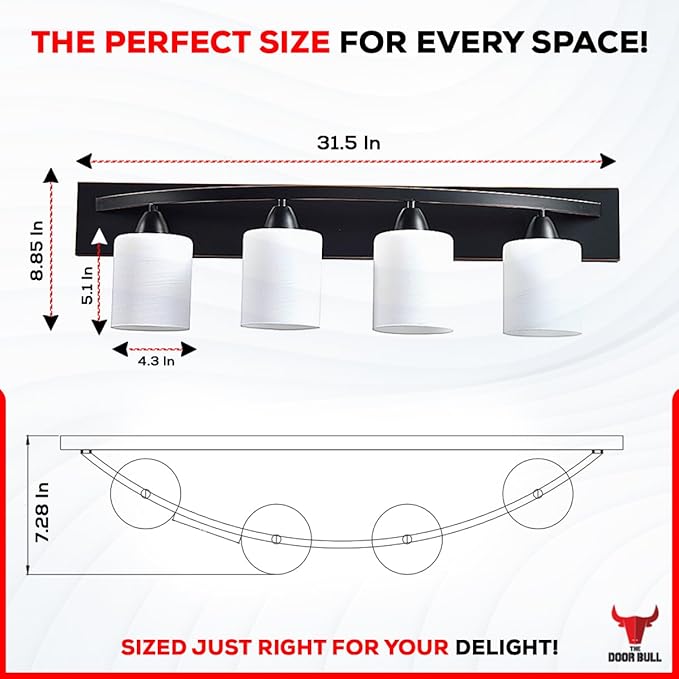 The Door Bull Modern 4-Light Bathroom Vanity Light – Oil Rubbed Bronze Fixture with Frosted Glass Shades, E26 Socket – Wall Sconce for Mirror, Bathroom, Kitchen, Hallway, Entryway
