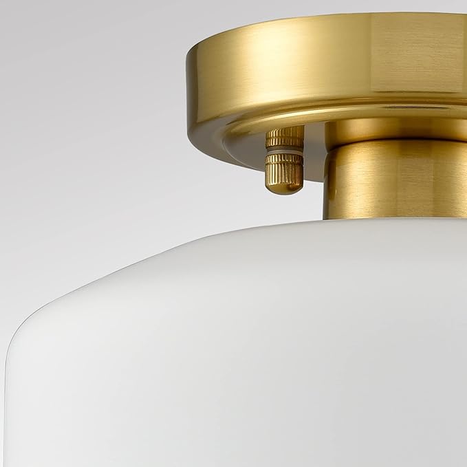 Modern White Semi Flush Mount Ceiling Light Gold Hallway Light Fixture Farmhouse Ceiling Light Opal Milk Glass Shade