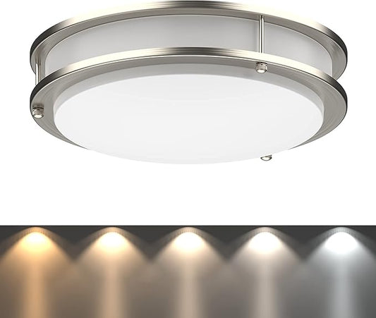 DYMOND LED Ceiling Light Flush Mount Dimmable Adjustable Lighting from Warm White to Daylight 2700K 3000K 3500K 4000K 5000K 5 in 1 Selectable CCT (Brushed Nickel, 12 Inch)