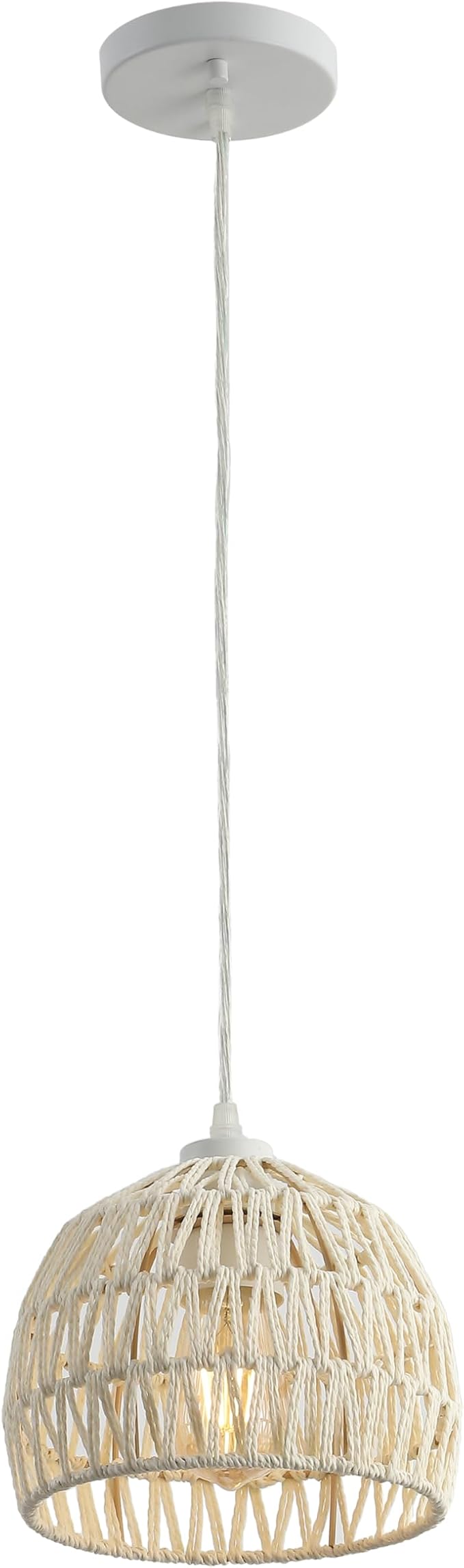 JONATHAN Y 8.25" Cream Modern Bohemian Woven Rope LED Pendant Light Fixture, Adjustable Dome Ceiling Lamp for Kitchen Island, Rope Shade, Coastal Farmhouse Decor (JYL6512C)
