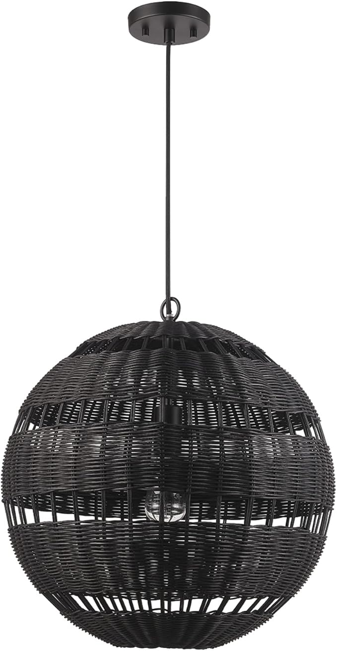 GLOBE Electric Novogratz x 65838 Beth 1-Light Pendant Lighting, Matte Black, Bulb Not Included