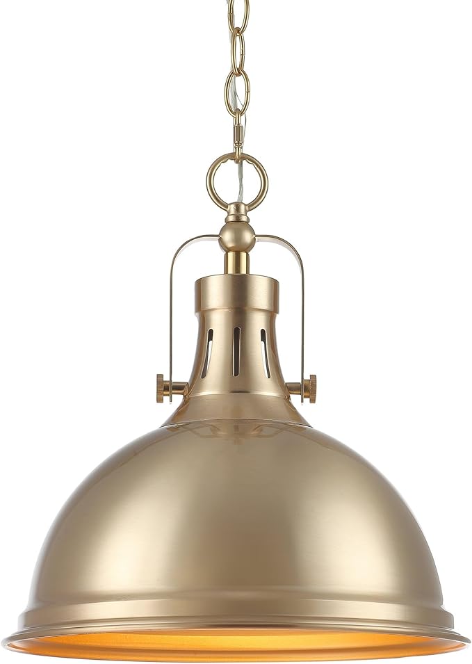 Kira Home Belle 14" Modern Industrial Gold Pendant Light with Dome Shade, Retro Metal Gold Hanging Light, Cool Brass Finish