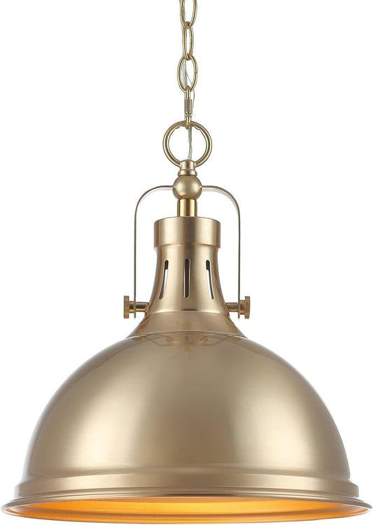 Kira Home Belle 14" Modern Industrial Gold Pendant Light with Dome Shade, Retro Metal Gold Hanging Light, Cool Brass Finish