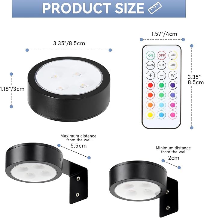 KELUOLY 4-Pack Wireless Battery Operated Painting Light with Remote Control,13 Color RGB Magnetic Led Art Picture Lights for Wall, Dimmable and Timer Poster Light, Wall Decor Black Display Light