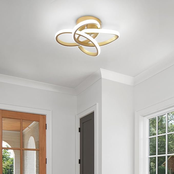 CANEOE Gold Led Hallway Light, 6000K Modern Led Ceiling Light Fixture, Small Close to Ceiling Lamp for Hallway Corridor Closet Bedroom Bathroom Kitchen Stair Curved Design