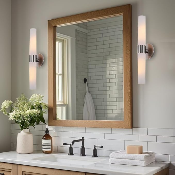 Kira Home Duo 21" Modern Wall Sconce with Frosted Glass Cylinder Shades, Linear 2-Light Wall Light, Chrome Finish