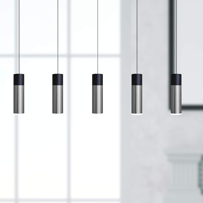 Vela 5 Mini Pendant Lighting Black-Nickel - LED Hanging Light Fixture for Kitchen Island, Bar, Foyer - Cluster Pendants - Dimmable, Adjustable Wire, Lamp Bulb Included