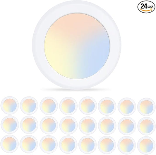 ECOELER 5/6inch LED Disc Light, 16.5W 1100LM, 3000K/4000K/5000K Selectable, Dimmablel Flush Mount Ceiling Light, Installs with J-Box or Recessed Can, ETL & FCC Listed, 24 Pack