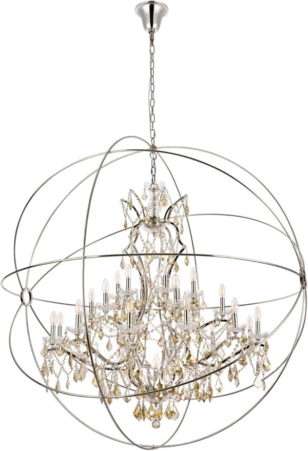 Elegant Lighting Geneva Collection 25-Light Pendant Lamp with Royal Cut Golden Teak Crystals, Dark Bronze Finish