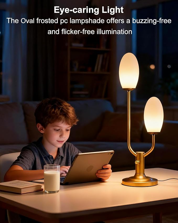 Lightdot Mid Century Modern Table Lamp Vintage Gold Dimmable Plug in Small Bedside Lamps with Oval Shade Cute Desk Lamp Nightstand Reading Light for Bedroom Office Living Room