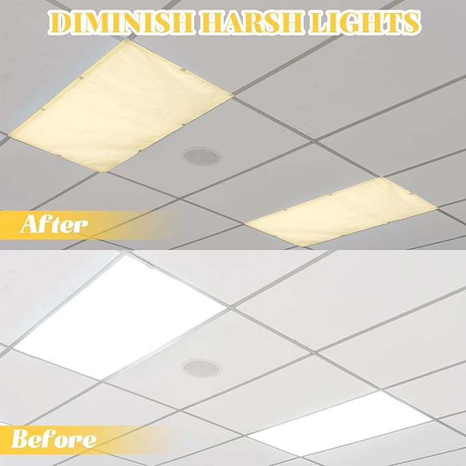 6 Pack Fluorescent Light Covers Magnetic Fluorescent Light Covers for Classroom Fabric Florescent Light Covers Light Filters for Office Hospital Home Classroom School Warm Yellow