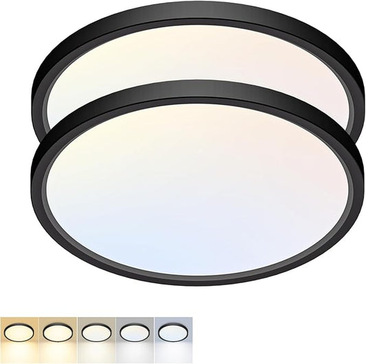 2 Pack LED Flush Mount Ceiling Light,9Inch 18W,3000K/3500K/4000K/5000K/6500K 5 Color Temperatures Ceiling Light Fixture for Kitchen Porch Hallway Bedroom Bathroom and Closet,Black
