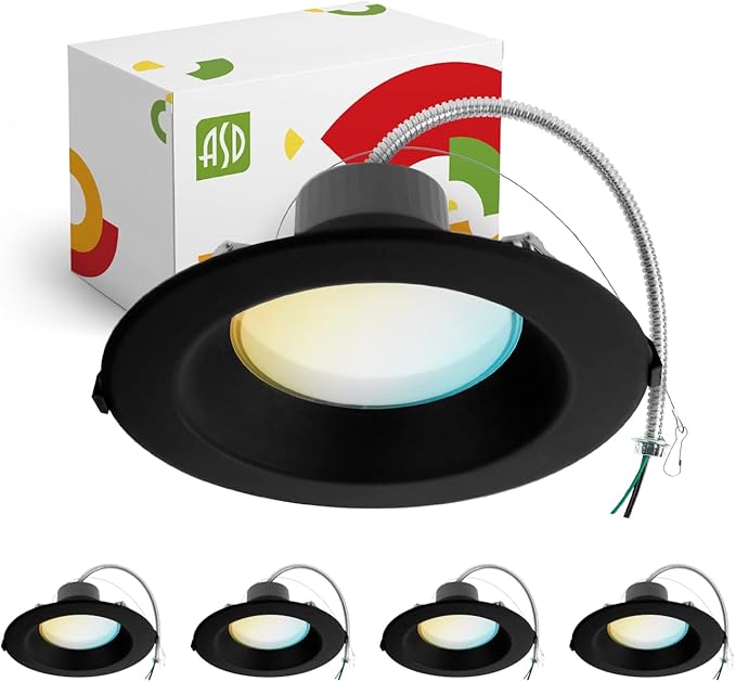 ASD 8 Inch Commercial Canless LED Downlight, Power Adjustable 12/20/30W Lighting, Dimmable Recessed Ceiling Light Fixture, 5 Color Temperatures 2700K-5000K, 120-277V IC Rated UL & Energy Star 4 Pack