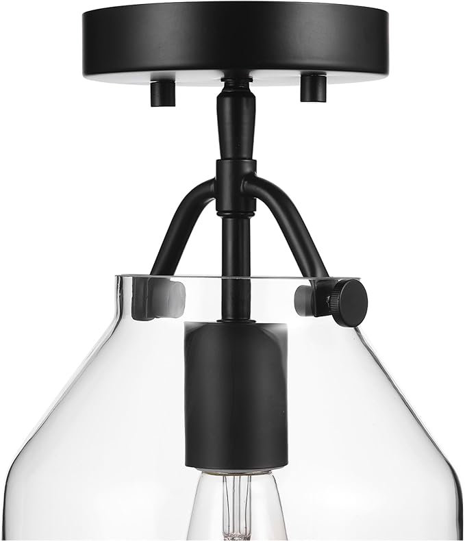 GLOBE Electric 66000080 1-Light Flush Mount Ceiling Light, Matte Black, Angular Glass Shade, Bedroom Lighting Fixtures Ceiling, Dining Room Fixture, Modern Farmhouse, Lighting for Hallway