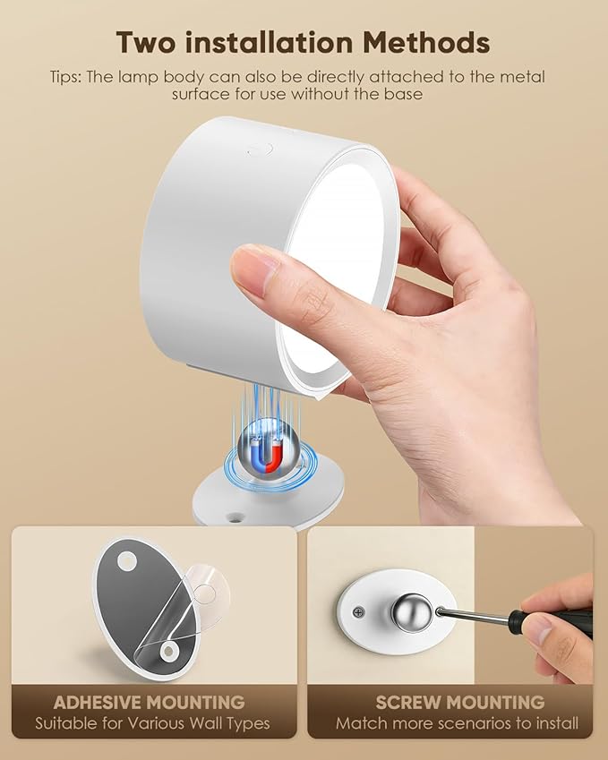 LED Wall Mounted Lights 2 Pcs with Remote, Rechargeable Wall Sconce with 3 Color Temps & Dimmable Magnetic 360° Rotation Cordless Light for Bedroom Reading Bedside (White, 1 Pack)