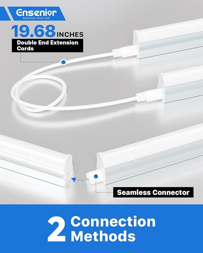 Ensenior 8-Pack T5 LED Shop Lights, 2FT 1000LM 6500K Super Bright White Integrated Single Fixture, 10W Linkable Utility Commercial Lighting for Office/Gym/Garage/Ceiling/Under Cabinet, Plug & Play