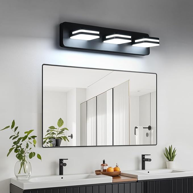 360° Rotate LED Dimmable Bathroom Vanity Light Fixtures, 1300LM Acrylic Matte Black Vanity Lights for Bathroom, Modern Wall Lighting Fixtures Over Mirror Kitchen Living (Natural White Light 5000K)
