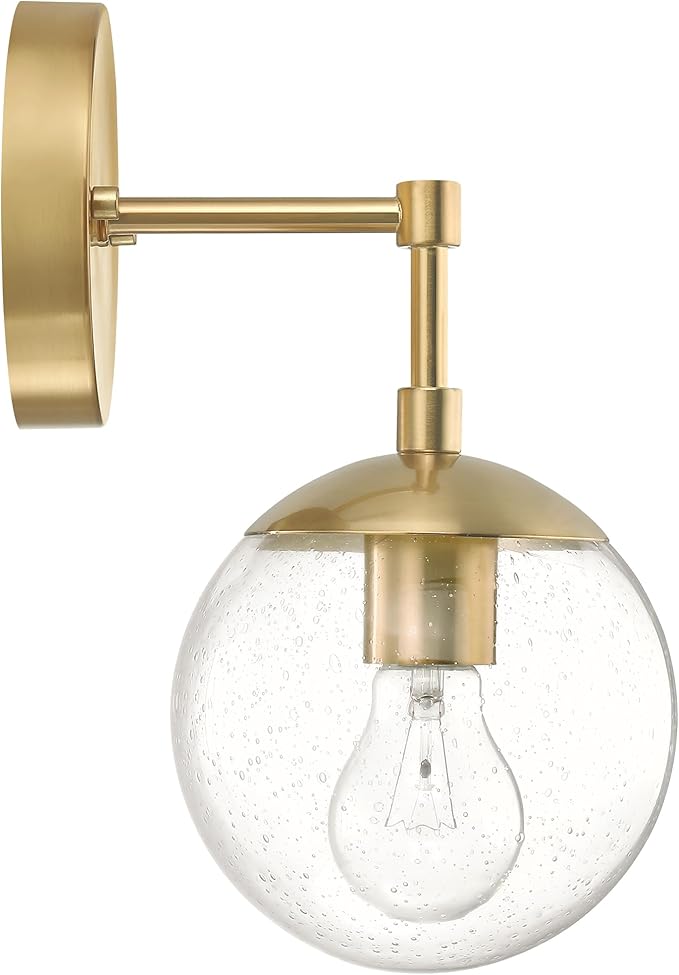 Design House Gracelyn 1-Light Dimmable Wall Sconce, Clear Seedy Glass Globe, Satin Gold, 588871-SG